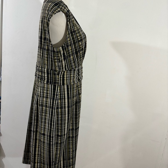 Calvin Klein Womens Dress Olive Green Brown White Stripe Print Size 12 Stretch - Picture 5 of 12